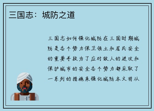 三国志：城防之道